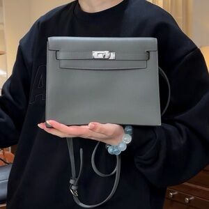 Customized Kelly Danse Gray Leather Bag